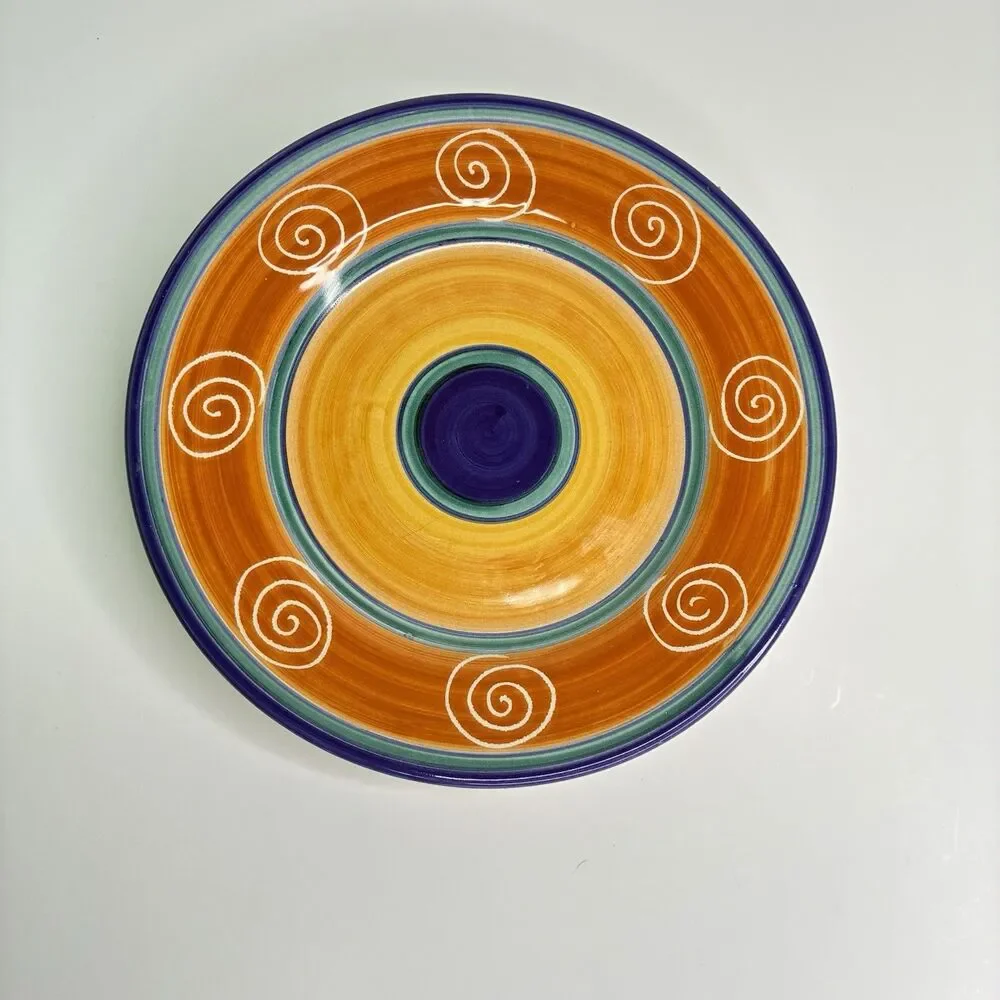 Pier 1 Italian Swirl Handcrafted Blue, Orange Swirl 8